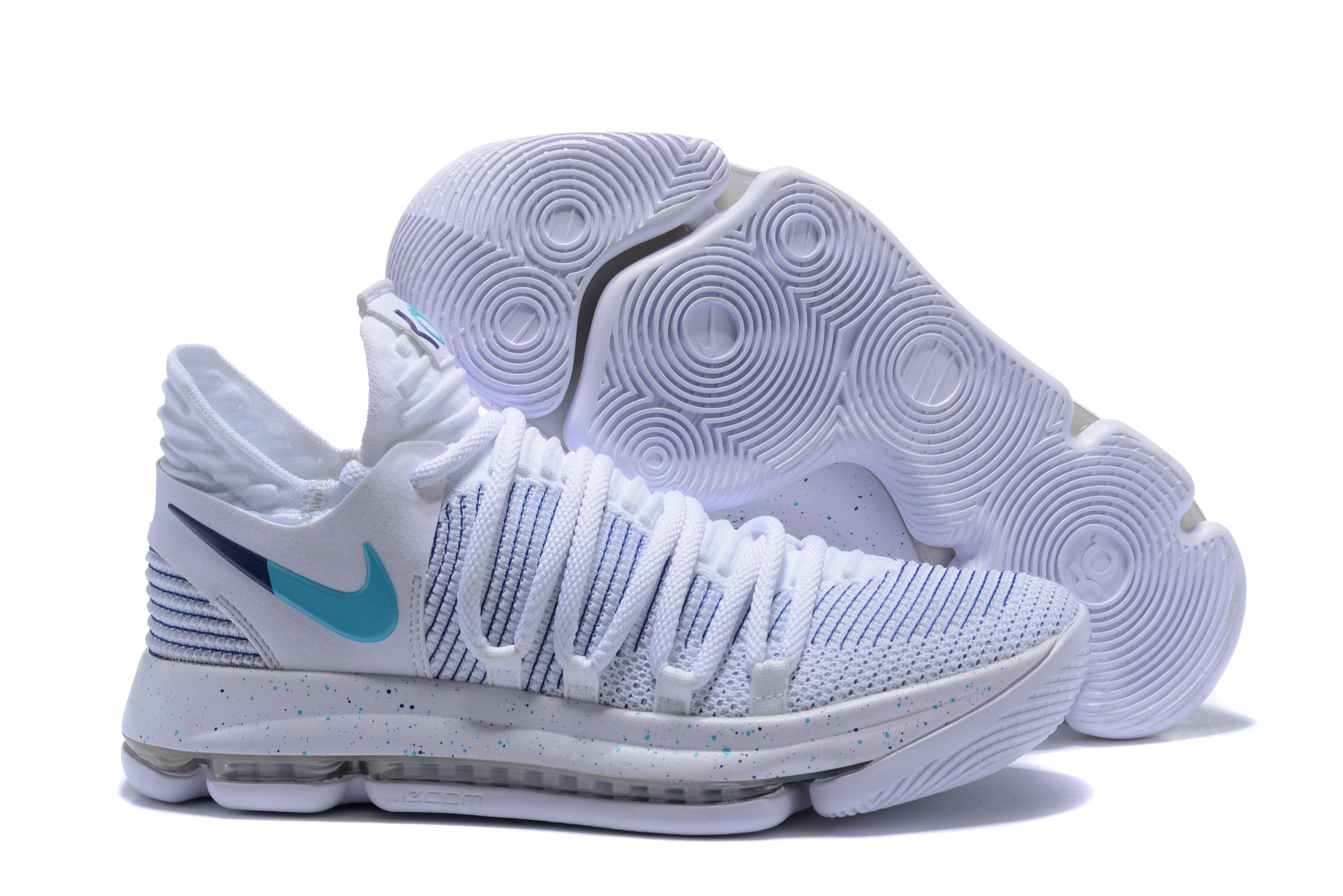 New Nike KD 10 All White Blue Logo Shoes